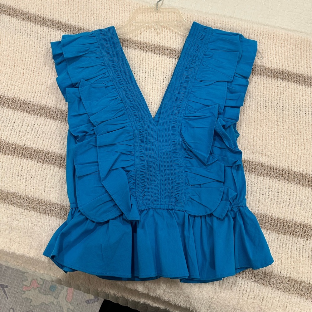 do+be blue ruffle top
